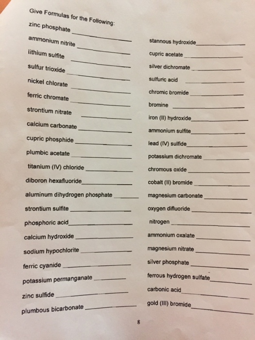 Solved Give Formulas for the Following zinc phosphate