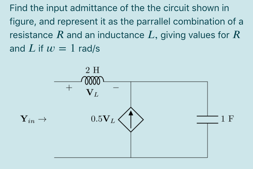 Solved Find The Input Admittance Of The The Circuit Shown In | Chegg.com