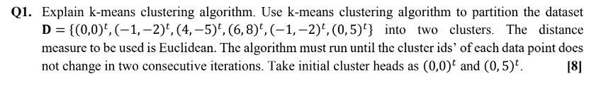 Solved 1. Explain K-means Clustering Algorithm. Use K-means | Chegg.com