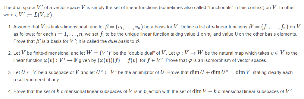 The Dual Space V Of A Vector Space V Is Simply Th Chegg Com