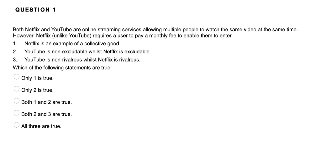 Solved QUESTION 1 Both Netflix and YouTube are online | Chegg.com