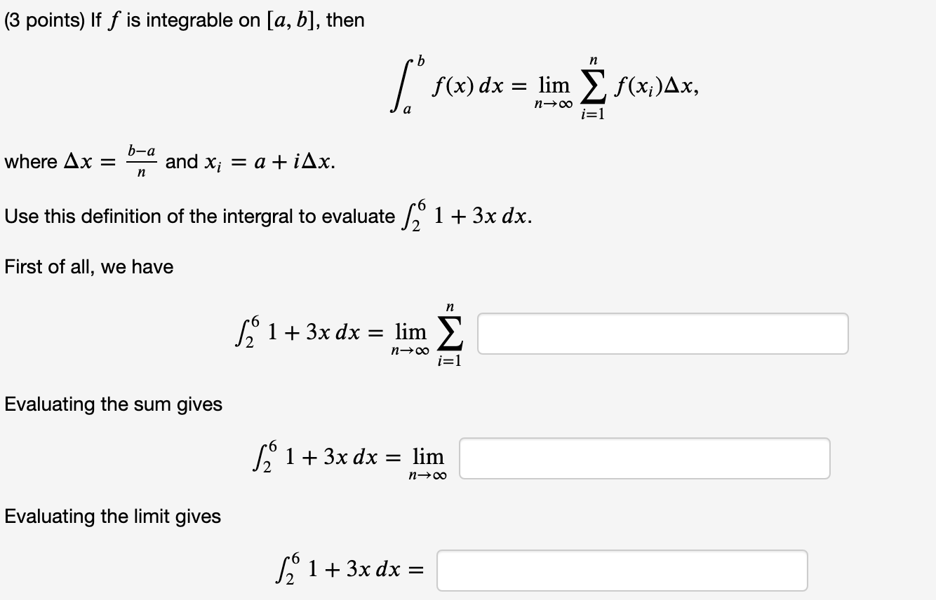 Solved 3 Points If F Is Integrable On A B Then R Chegg Com