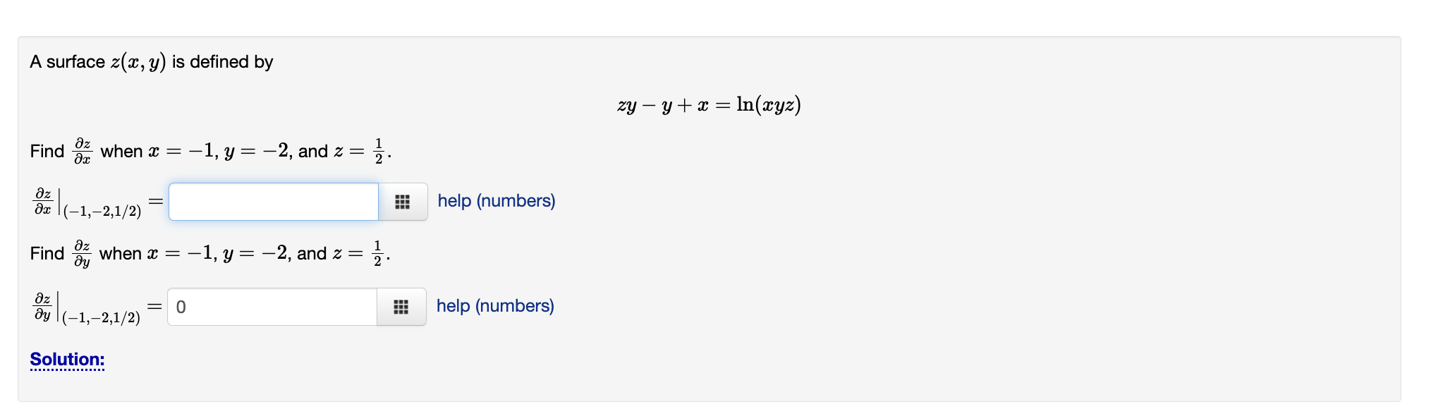 Solved A Surface Z X Y Is Defined By Zy Y X Ln Xyz