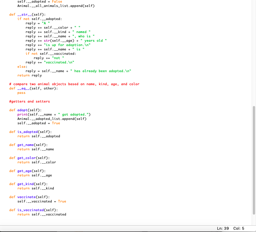 In animal.py, add a method or methods that can | Chegg.com