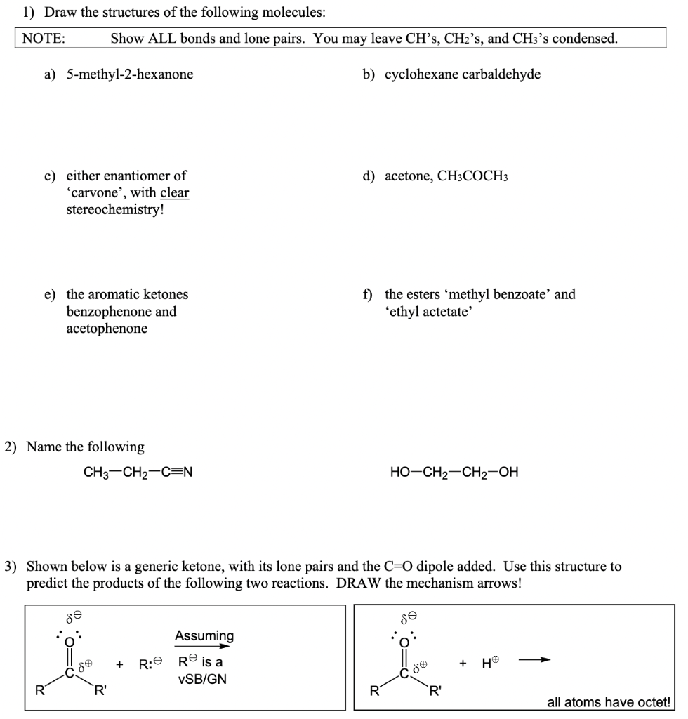 Solved 1) Draw The Structures Of The Following Molecules: | Chegg.com