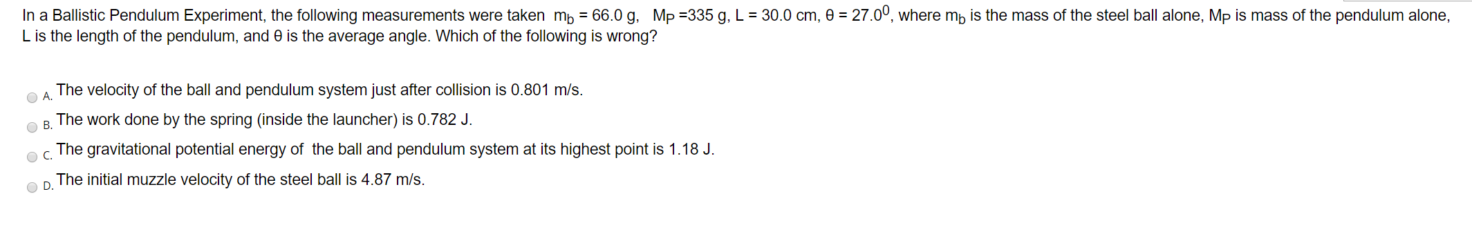 Solved In A Ballistic Pendulum Experiment The Following Chegg Com