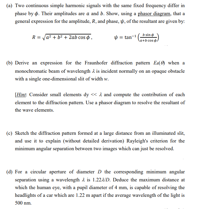 Solved (a) Two continuous simple harmonic signals with the | Chegg.com
