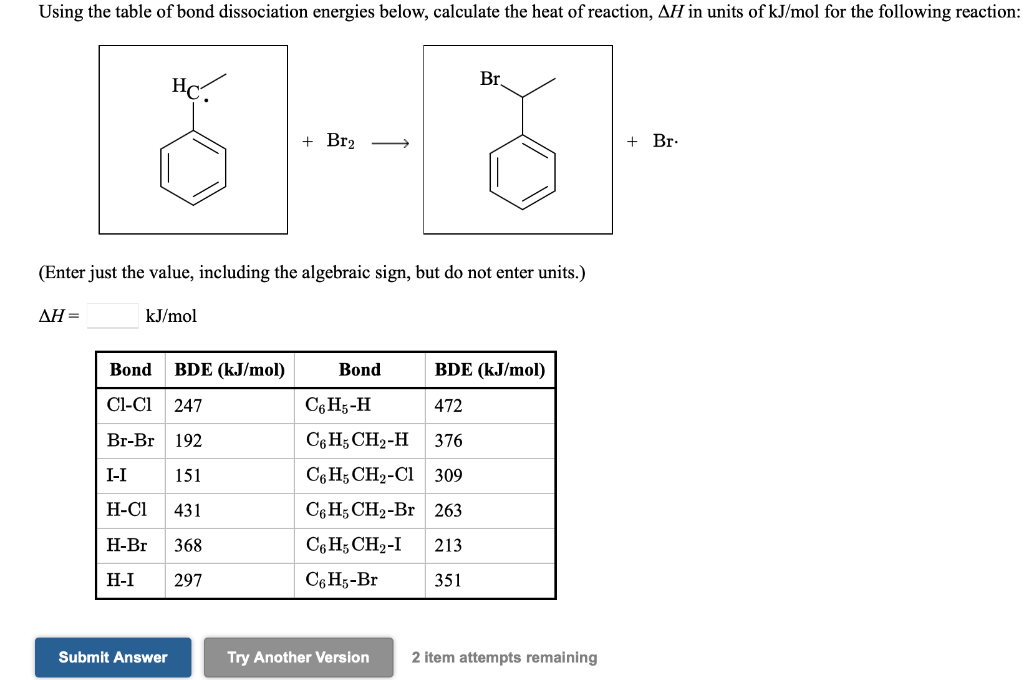 Solved Using The Table Of Bond Dissociation Energies Below, | Chegg.com