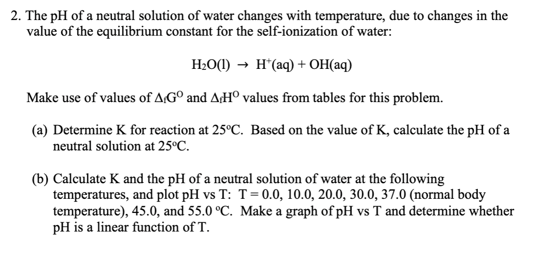 Solved The pH of a neutral solution of water changes with | Chegg.com