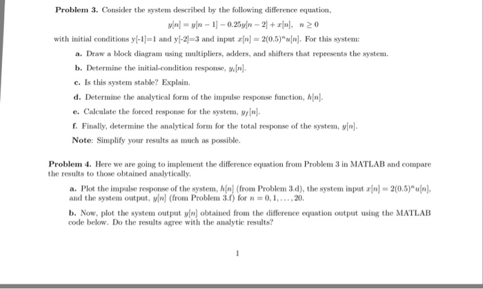 Solved Problem 3. Consider the system described by the | Chegg.com