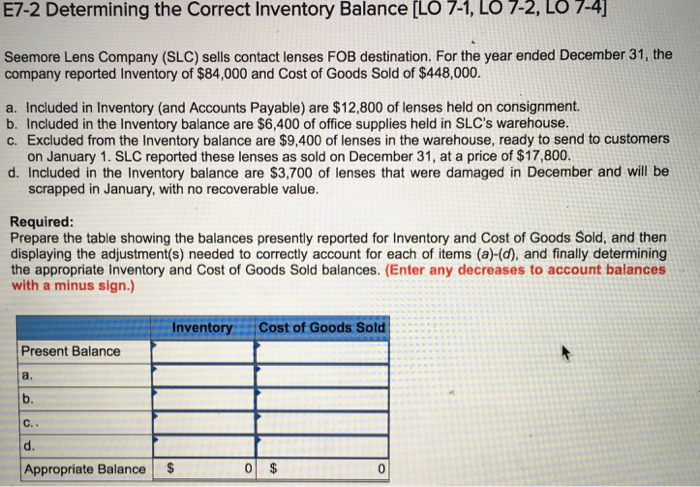 Solved E7-2 Determining the Correct Inventory Balance [LO | Chegg.com