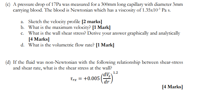 Solved (a) The following data was measured for a fluid. | Chegg.com