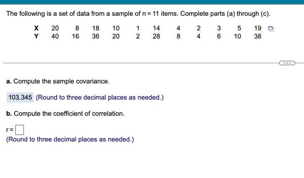 Solved The following is a set of data from a sample of n=11 | Chegg.com