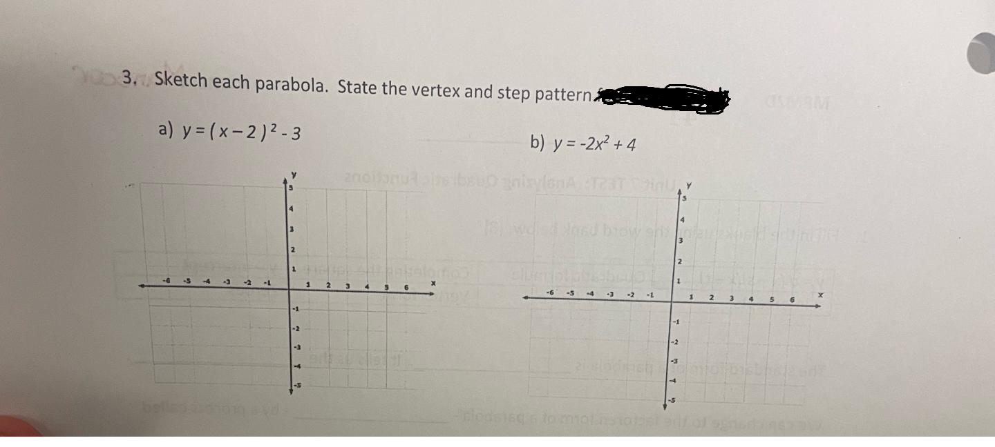Solved 3 Sketch each parabola State the vertex and step Chegg com