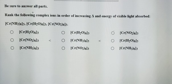 Solved Be sure to answer all parts. Rank the following | Chegg.com