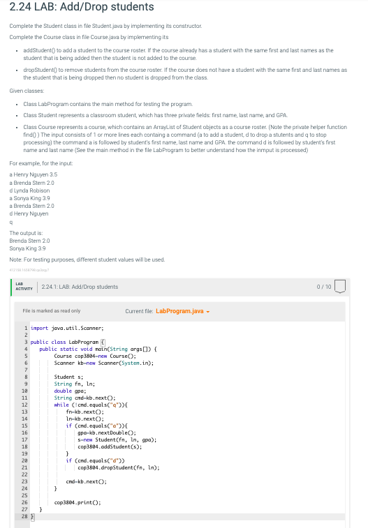 Solved Complete the Student class in file Student.jeva by | Chegg.com