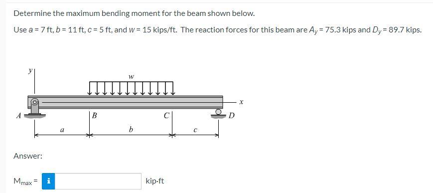 Solved Determine the maximum bending moment for the beam | Chegg.com