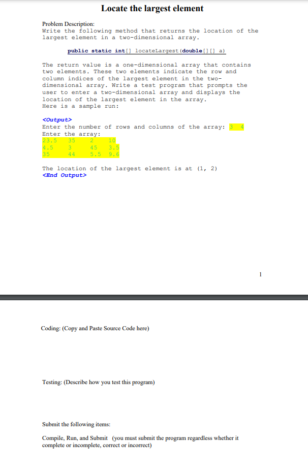 Solved Locate the largest element Problem Description: Write | Chegg.com