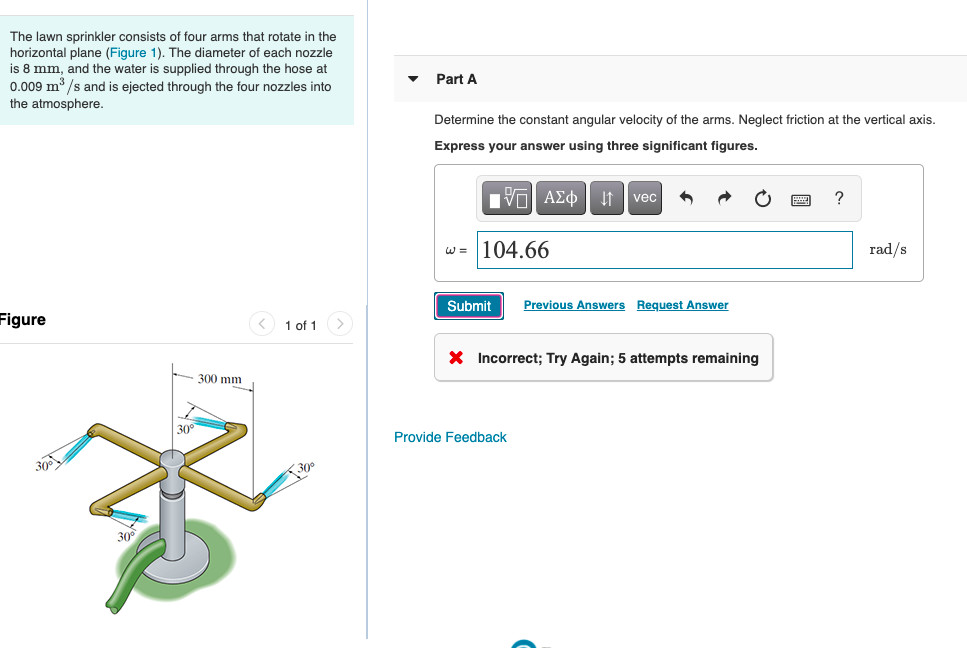 Solved The lawn sprinkler consists of four arms that rotate | Chegg.com