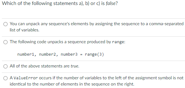 Solved Which of the following statements a), b) or c) is | Chegg.com