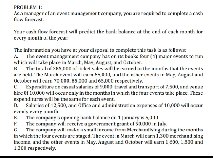 PROBLEM 1: As a manager of an event management | Chegg.com