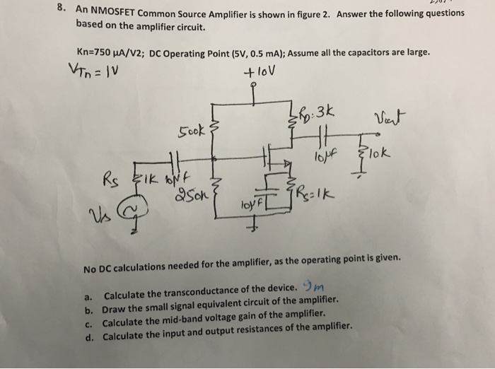Solved An NMOSFET Common Source Amplifier is shown in figure | Chegg.com
