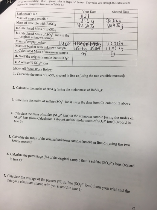 Calculated The Mass Of BaSO_4(record In Line A)[us... | Chegg.com
