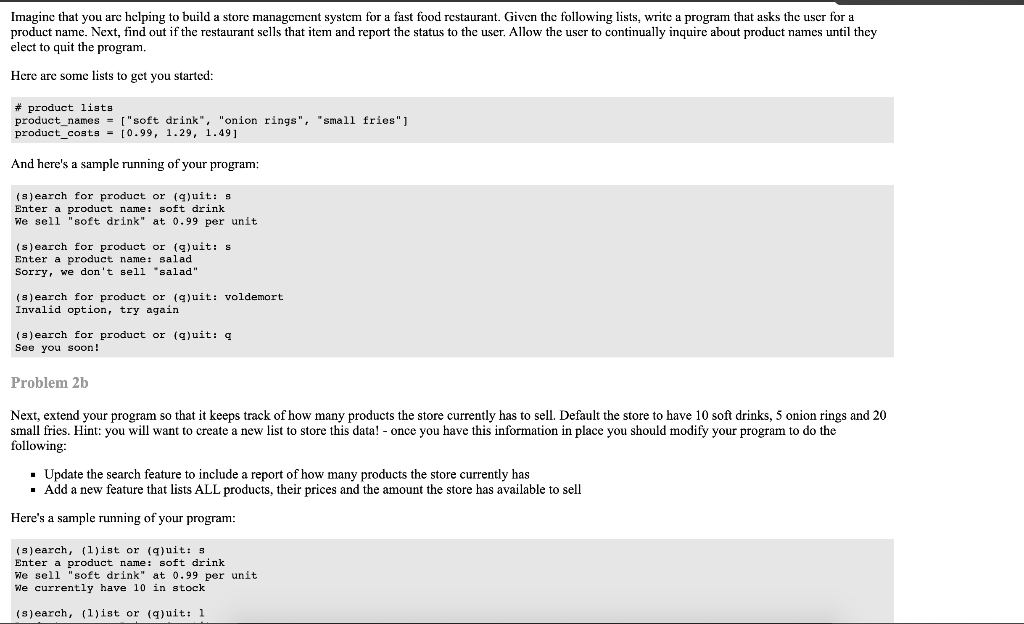 Solved Imagine that you are helping to build a store | Chegg.com