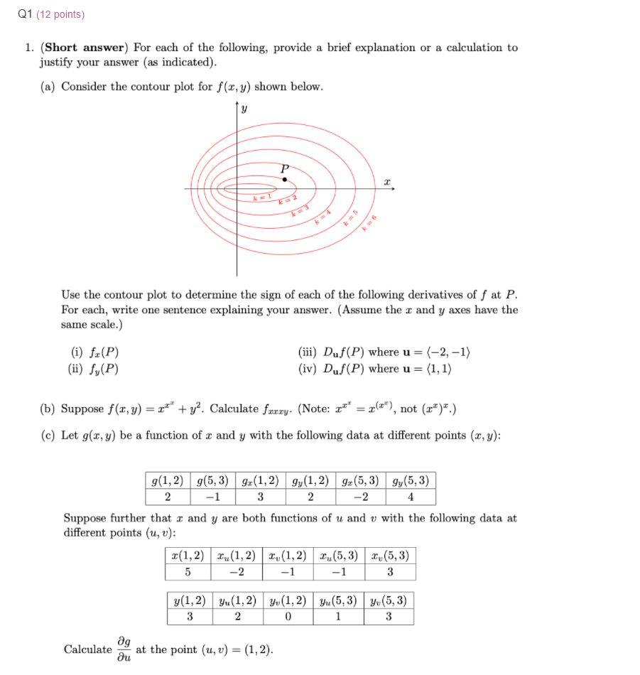 Solved Q1 12 Points 1 Short Answer For Each Of The F Chegg Com