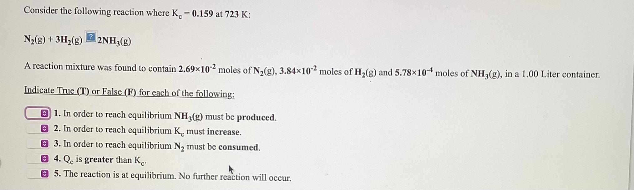 Solved Consider the following reaction where Kc = 0.159 at | Chegg.com