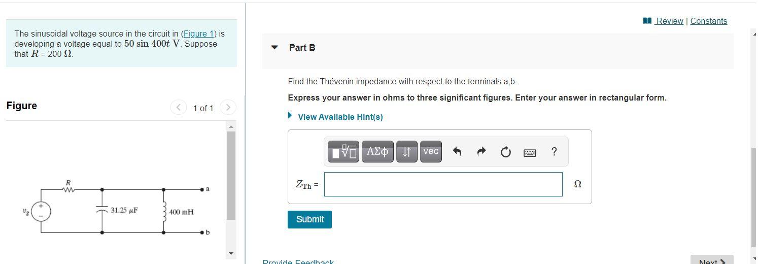 Solved MA Review Constants The sinusoidal voltage source in | Chegg.com