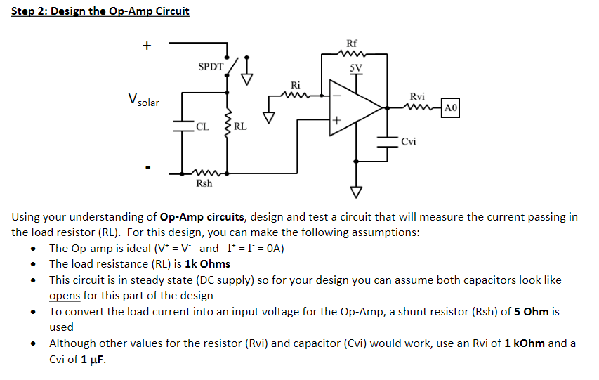 Solved Step 2: Design the Op-Amp Circuit + SPDT V solar CL | Chegg.com