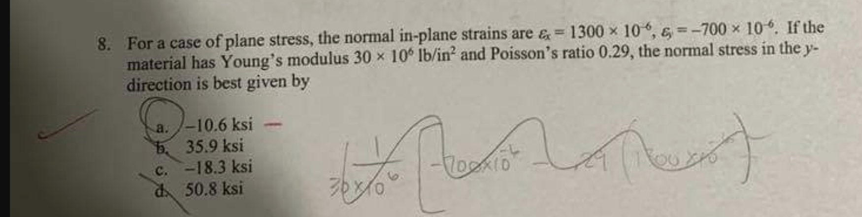 Solved 8. For a case of plane stress, the normal in-plane | Chegg.com