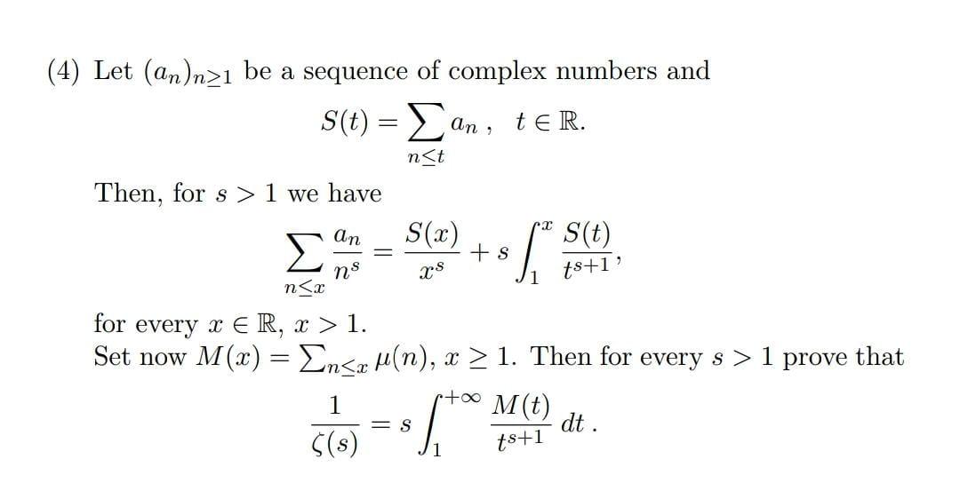 Solved (4) Let (an)n≥1 be a sequence of complex numbers and | Chegg.com