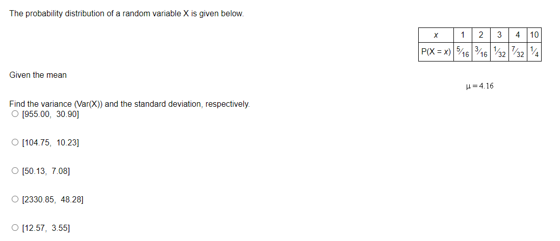 Solved The probability distribution of a random variable X | Chegg.com