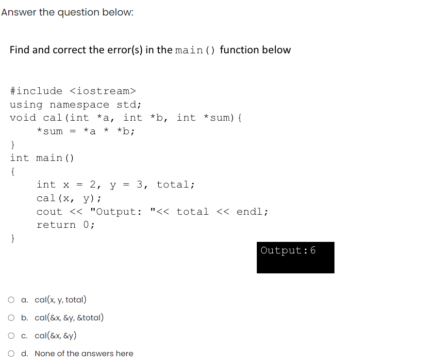 Solved Given the function prototype below: void test (int, | Chegg.com