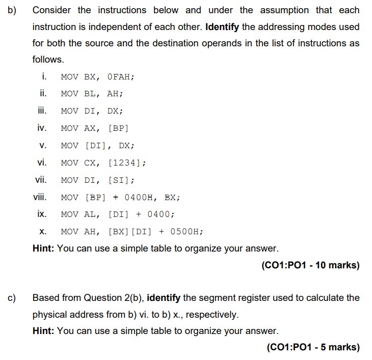 Solved B) Consider The Instructions Below And Under The | Chegg.com