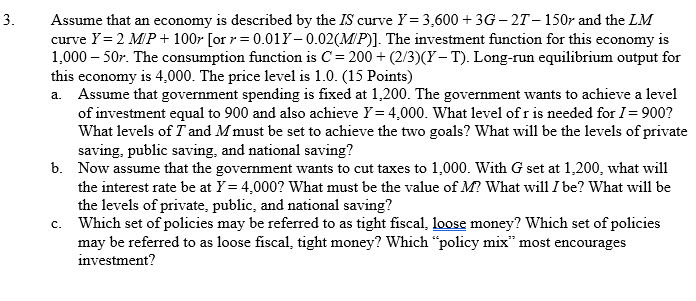 Solved 3. Assume That An Economy Is Described By The IS | Chegg.com