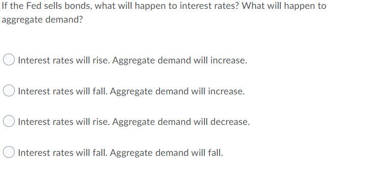 Solved If the Fed sells bonds, what will happen to interest | Chegg.com