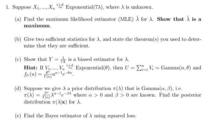 Solved 1 Suppose X1 X 11d Exponential 74 Where Is Chegg Com