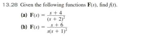 Solved 3.28 Given the following functions F(s), find f(t). | Chegg.com