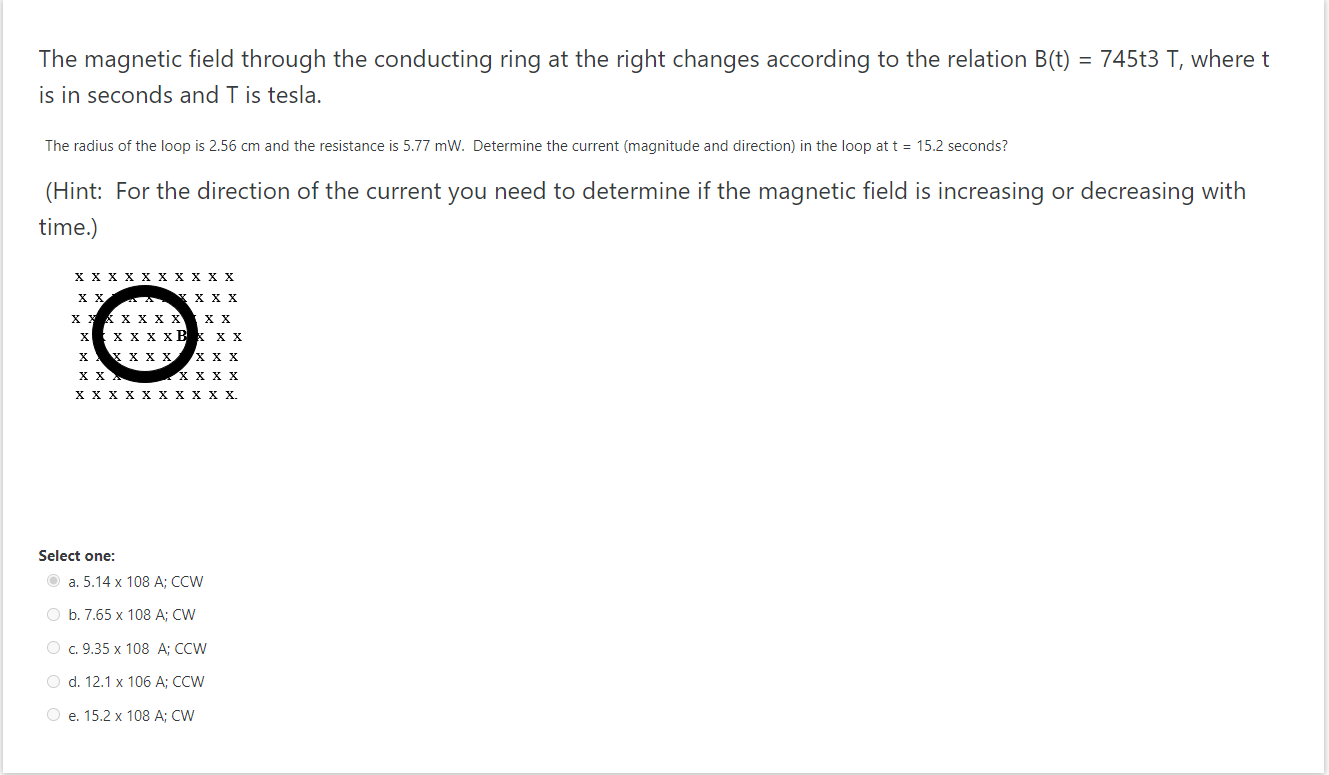 Solved The magnetic field through the conducting ring at the | Chegg.com
