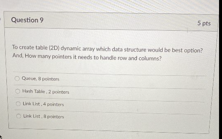 Solved Question 9 5 Pts To Create Table (2D) Dynamic Array | Chegg.com