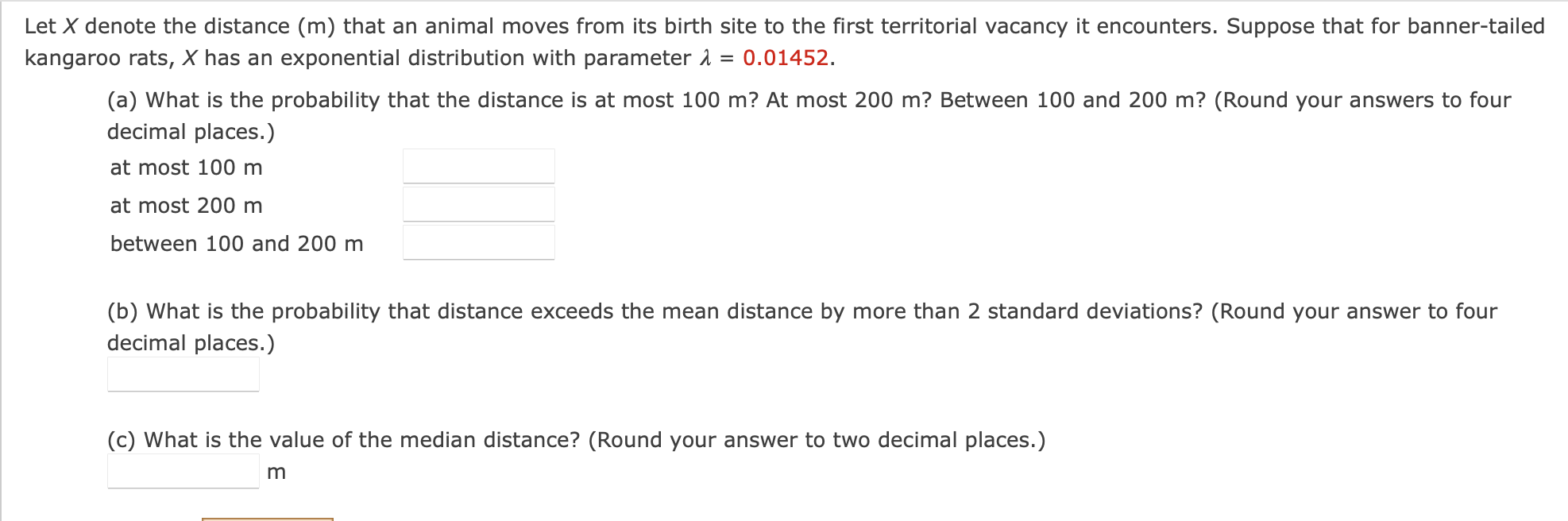 Solved Let X denote the distance (m) that an animal moves | Chegg.com