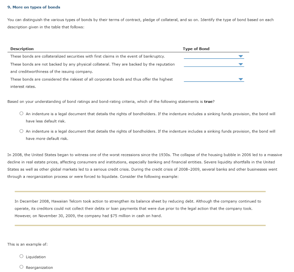 Solved 9. More on types of bonds You can distinguish the | Chegg.com