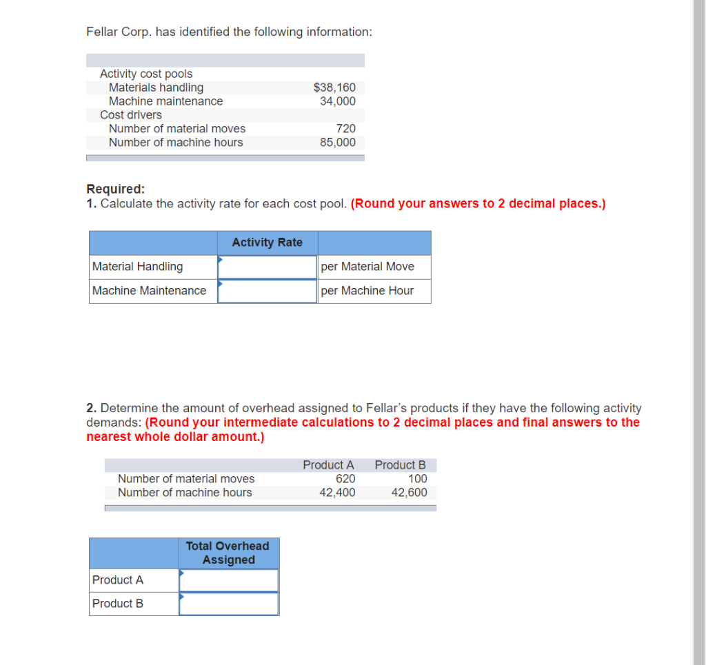 Solved Fellar Corp. has identified the following information | Chegg.com