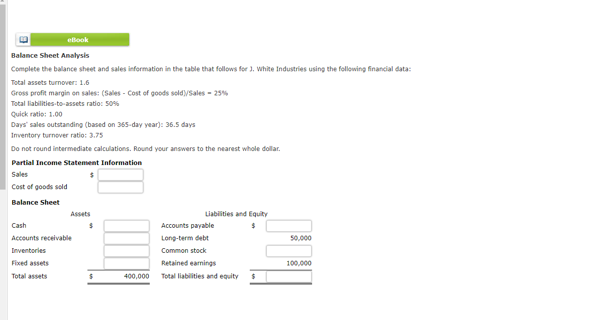 Solved Balance Sheet Analysis Complete the balance sheet and | Chegg.com