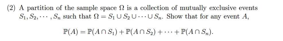 Solved (2) A partition of the sample space Ω is a collection | Chegg.com