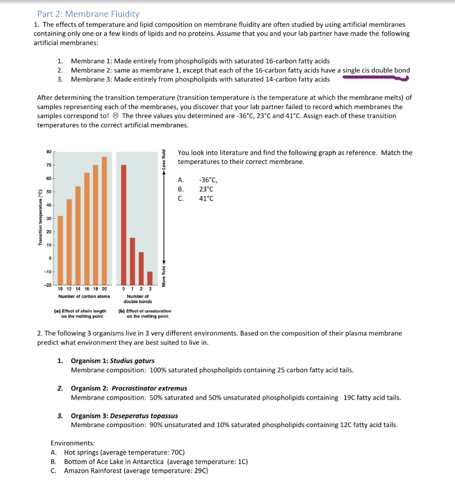 Solved Part 2: Membrane Fluidity 1. The effects of | Chegg.com