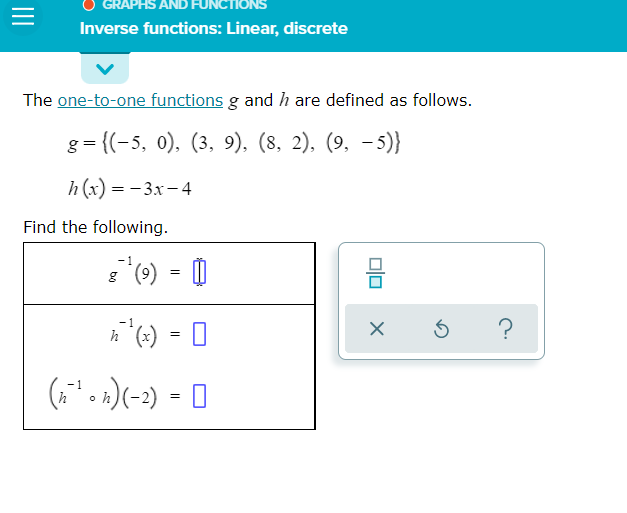 Solved Inverse functions: Linear, discrete The one-to-one | Chegg.com